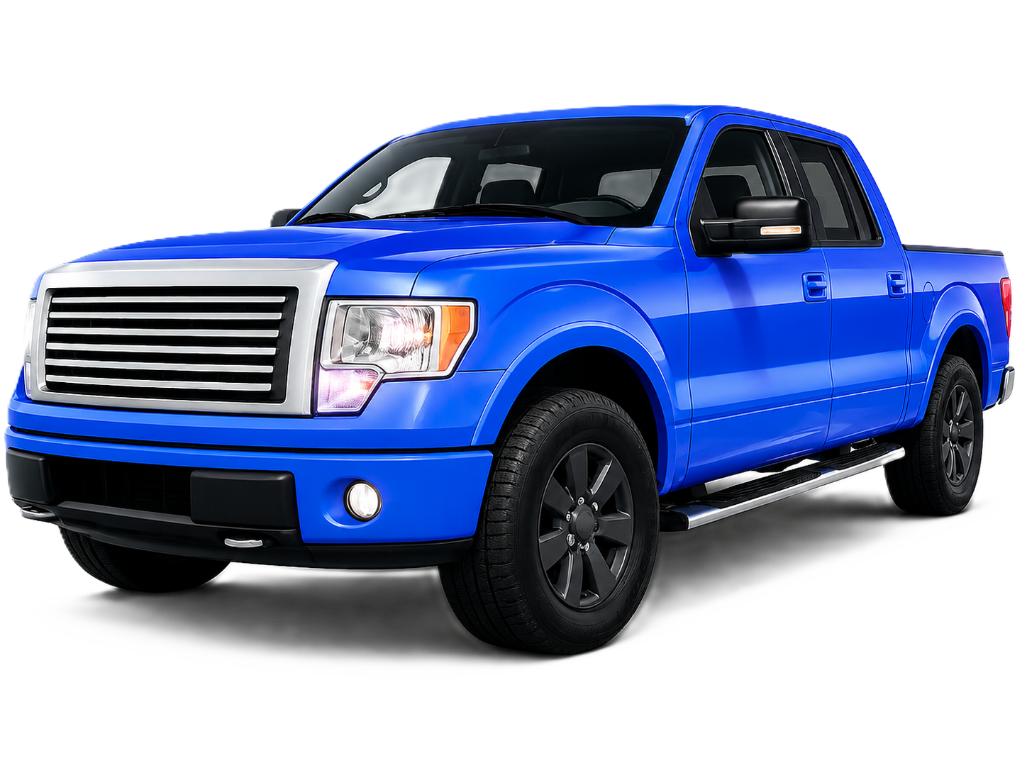 Blue Salvage County starter pickup truck with chrome grille