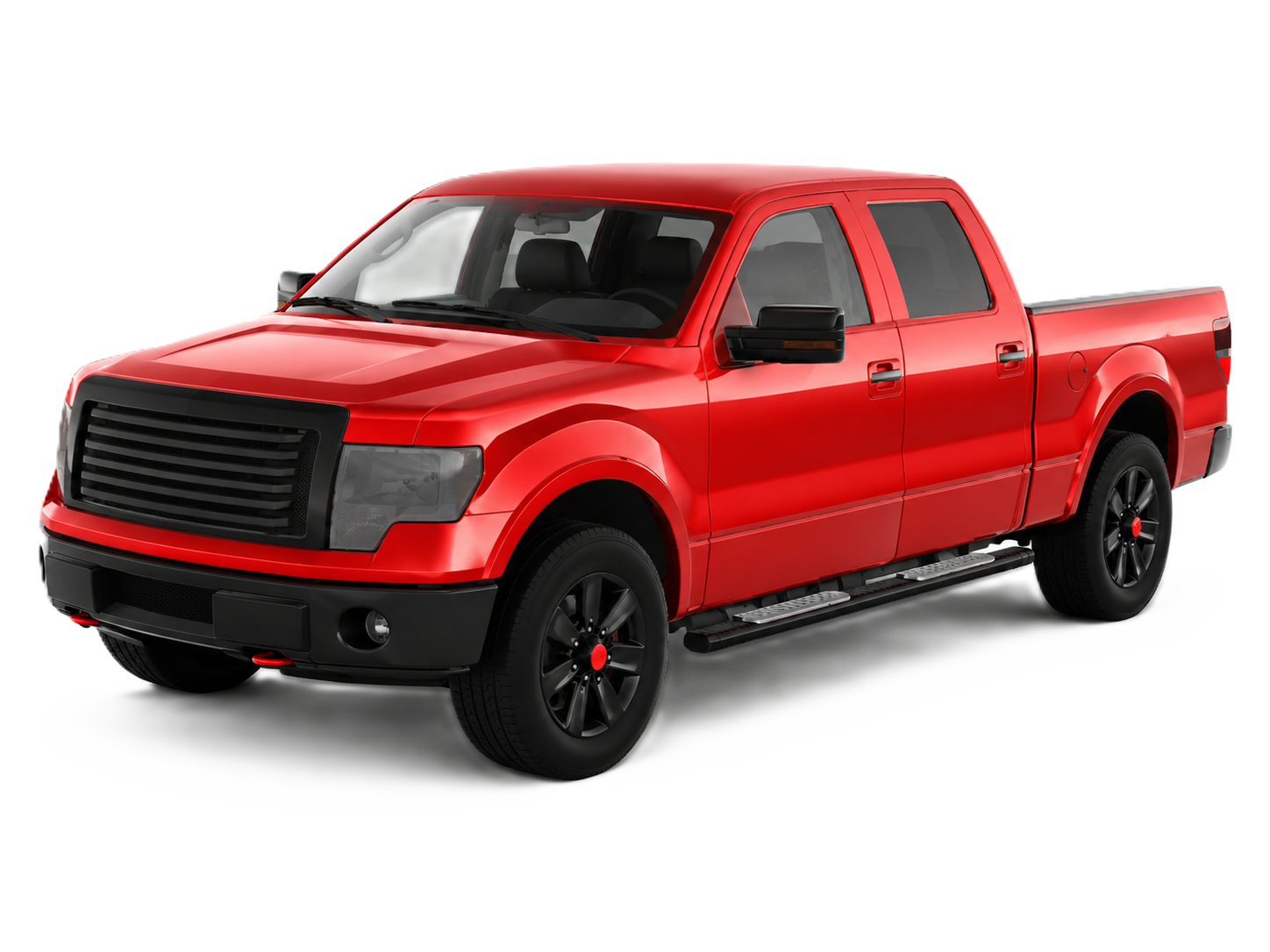 Red Salvage County starter pickup truck with blacked-out grille