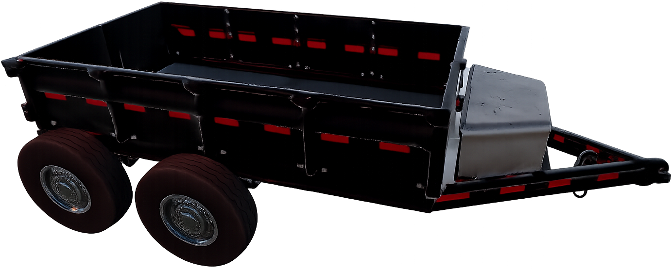 Black tandem-axle dump trailer with red reflectors